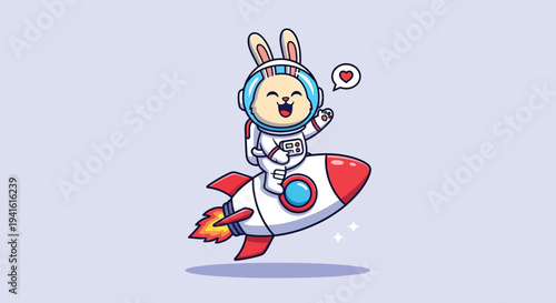 Cute Astronaut Bunny Riding a Rocket.