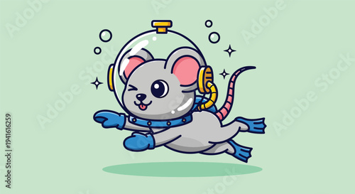 Cute Astronaut Mouse Floating in Space Cartoon
