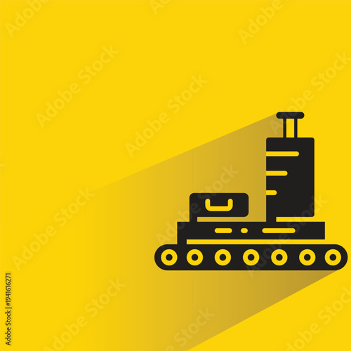 luggage conveyor belt icon with shadow on yellow background