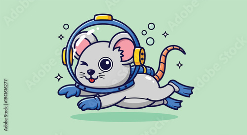 Cute Astronaut Mouse Floating in Space Cartoon Vector.
