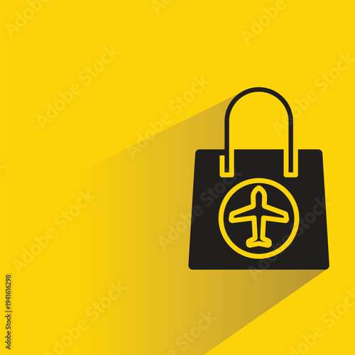 duty free shopping bag icon with shadow on yellow background