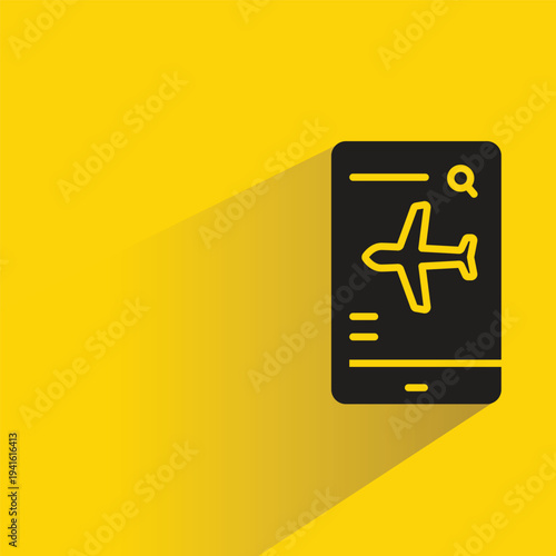 flight booking online icon with shadow on yellow background