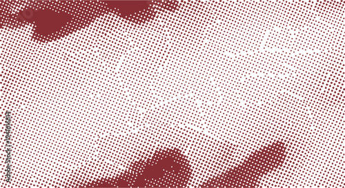 Maroon halftone dot pattern with scattered organic shapes on white background