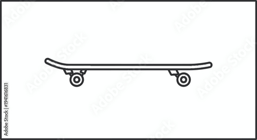 Simple Line Drawing of a Skateboard.