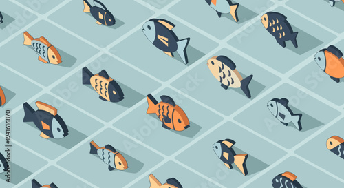 Colorful Fish Swimming in Formation.