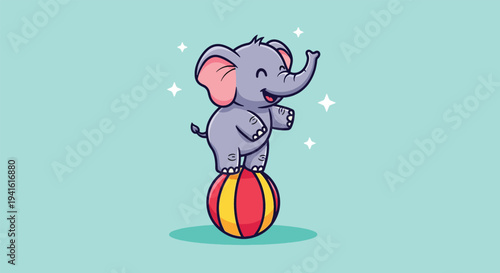 Cute Elephant Balancing on a Ball Illustration.
