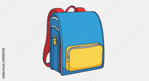 Blue Backpack with Yellow Front Pocket.