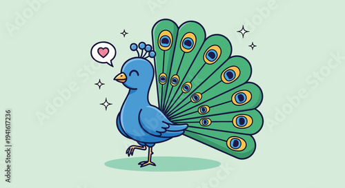 Cute Peacock Bird Cartoon Vector Illustration.