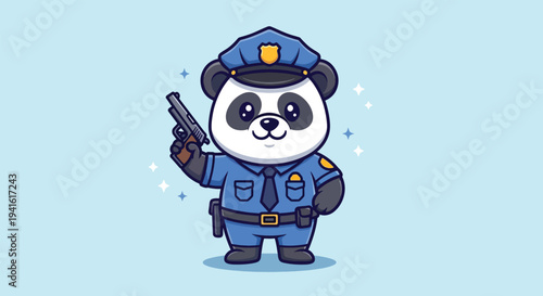 Cute Panda Police Officer Holding a Gun.