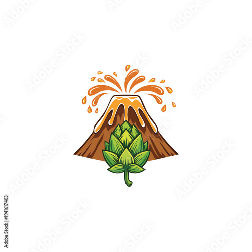 Volcano Erupting with Hop Cone Illustration