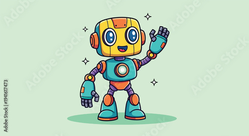 Cute Robot Waving Hand Cartoon Vector Illustration.
