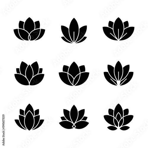 Minimalist Black Lotus Flower Icons