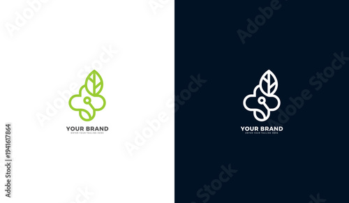 Green eco tech cloud logo with leaf and circuit line art