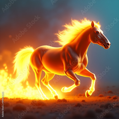 Horse on Fire with Flaming Mane Dramatic. Generative ai.