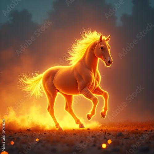 Horse on Fire with Flaming Mane Dramatic. Generative ai.
