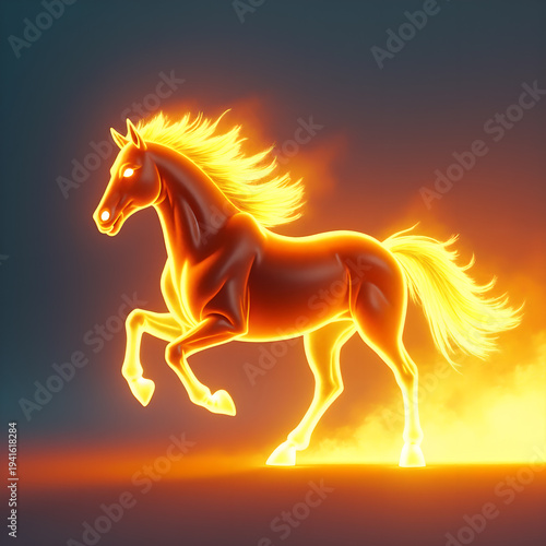 Horse on Fire with Flaming Mane Dramatic. Generative ai.