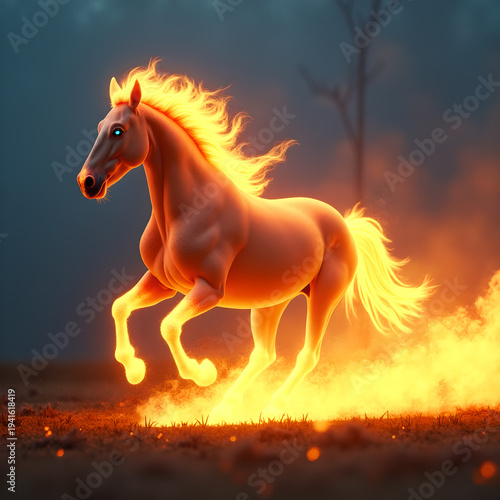 Horse on Fire with Flaming Mane Dramatic. Generative ai.
