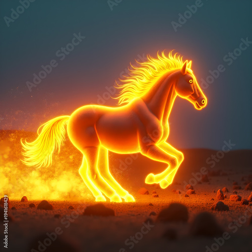 Horse on Fire with Flaming Mane Dramatic. Generative ai.