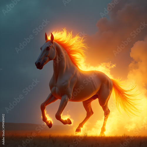 Horse on Fire with Flaming Mane Dramatic. Generative ai.