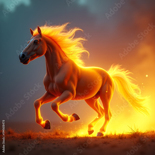 Horse on Fire with Flaming Mane Dramatic. Generative ai.