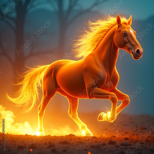 Horse on Fire with Flaming Mane Dramatic. Generative ai.