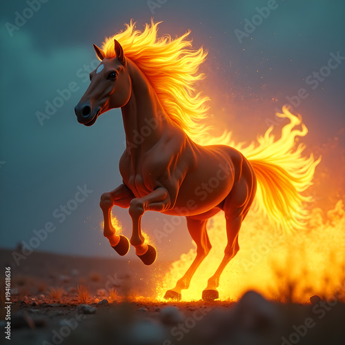 Horse on Fire with Flaming Mane Dramatic. Generative ai.