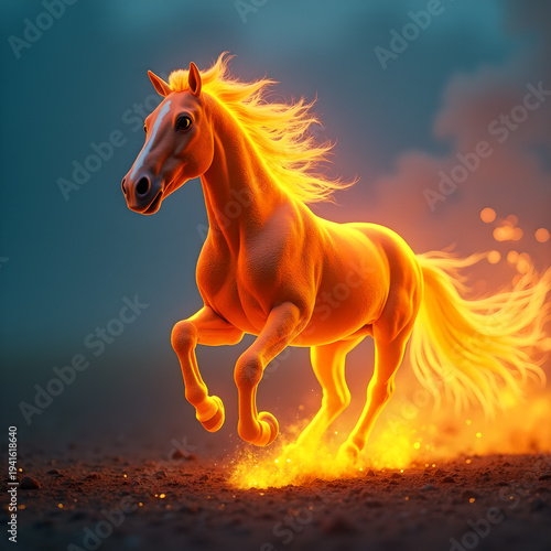 Horse on Fire with Flaming Mane Dramatic. Generative ai.