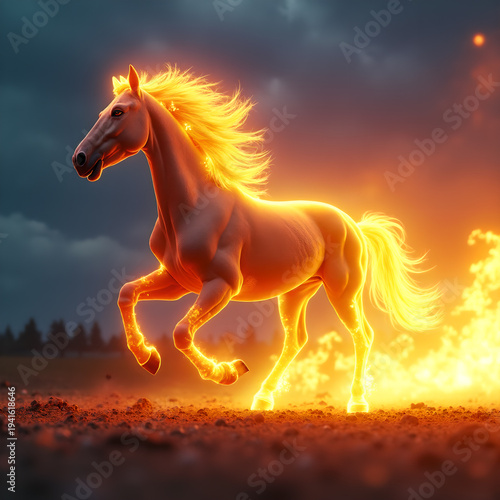 Horse on Fire with Flaming Mane Dramatic. Generative ai.