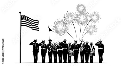 US Marine Band Plays Under American Flag with Fireworks