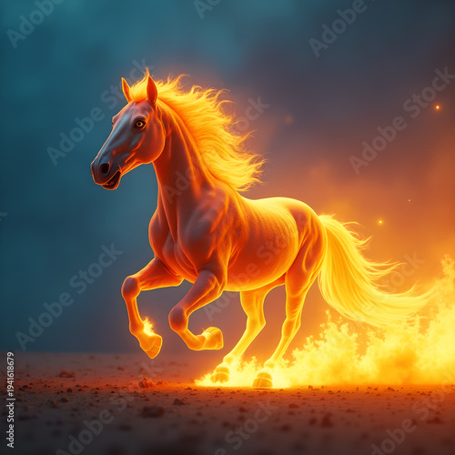 Horse on Fire with Flaming Mane Dramatic. Generative ai.