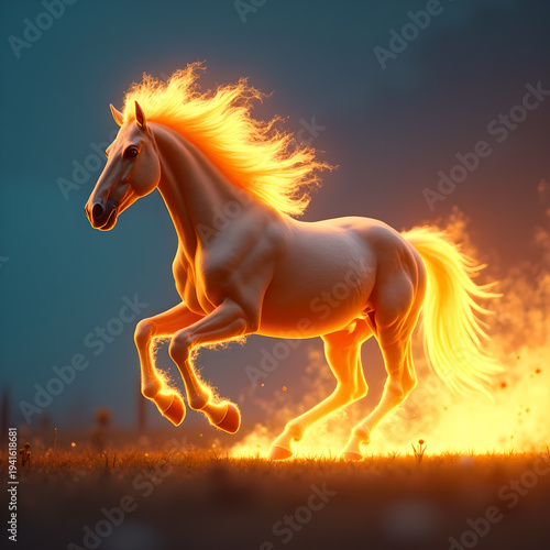 Horse on Fire with Flaming Mane Dramatic. Generative ai.