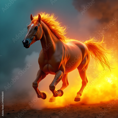 Horse on Fire with Flaming Mane Dramatic. Generative ai.