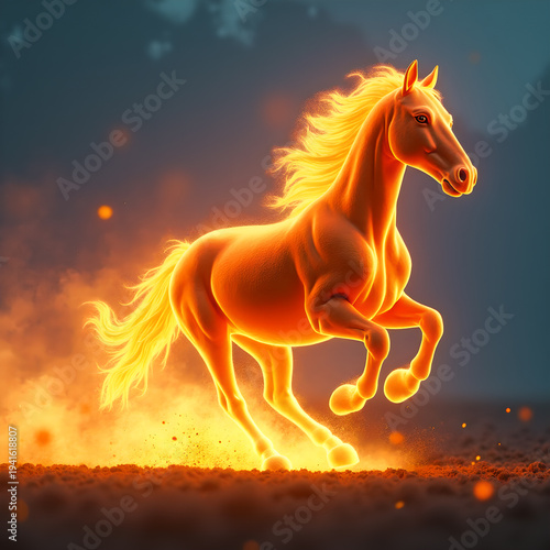 Horse on Fire with Flaming Mane Dramatic. Generative ai.