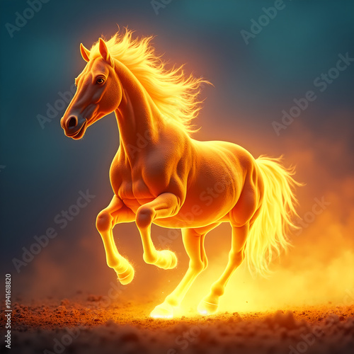 Horse on Fire with Flaming Mane Dramatic. Generative ai.