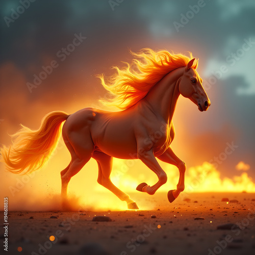 Horse on Fire with Flaming Mane Dramatic. Generative ai.
