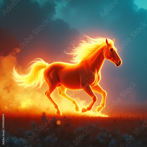 Horse on Fire with Flaming Mane Dramatic. Generative ai.