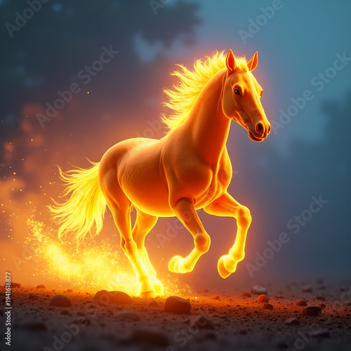 Horse on Fire with Flaming Mane Dramatic. Generative ai.