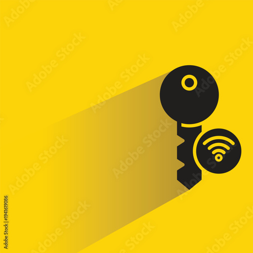 smart key and wifi icon with shadow on yellow background