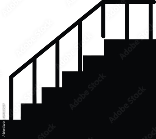 Black silhouette of stairs with handrail for architectural design and construction layout icon set