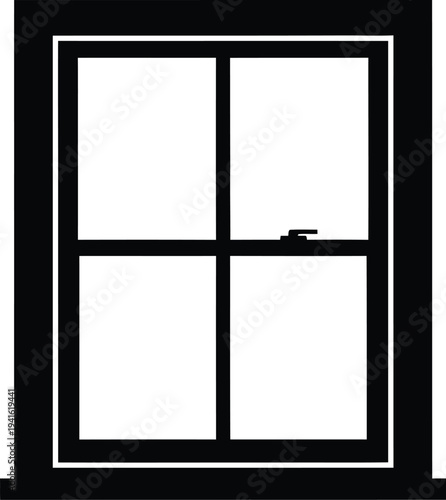 Classic wooden window frame with four panes and a latch, interior design element