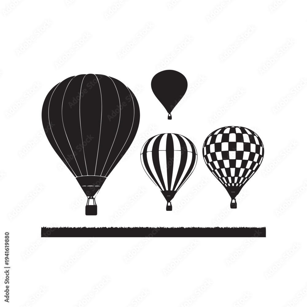 Obraz premium Set of 3 hot air balloons vector icons