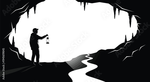Man exploring cave adventure discovery concept