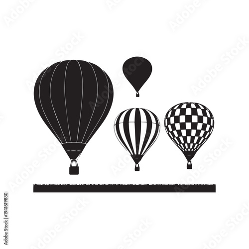 Set of 3 hot air balloons vector icons