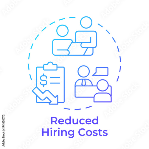 Reduced hiring costs blue gradient concept icon. Recruiting expenses. Employer branding importance. Round shape line illustration. Abstract idea. Graphic design. Easy to use in promotional material