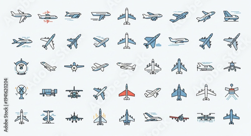 Collection of Airplane Icons - Diverse Aircraft Silhouettes for Design Projects.