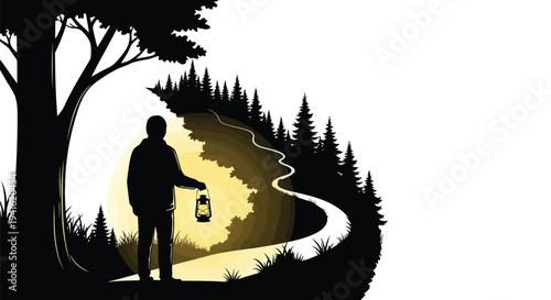Lantern forest path vector