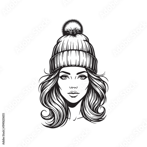 Vector illustration of woman wearing winter hat