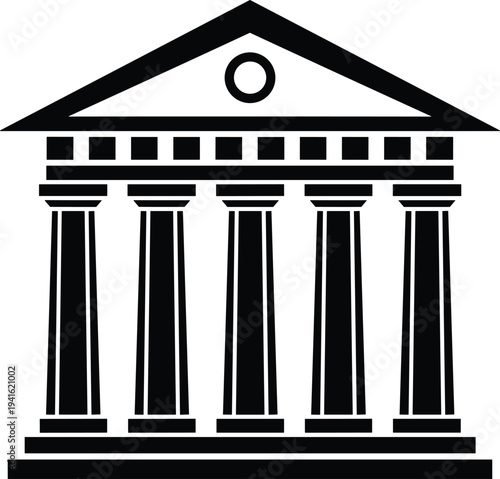 Classic bank building icon with columns, financial institution architecture symbol vector illustration for banking, finance and business services