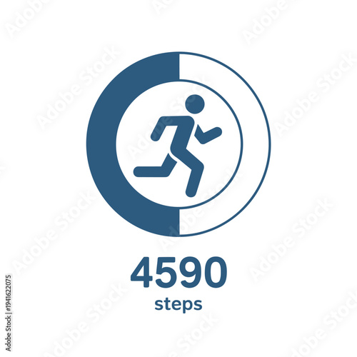 A circular progress indicator displays a running person and step count