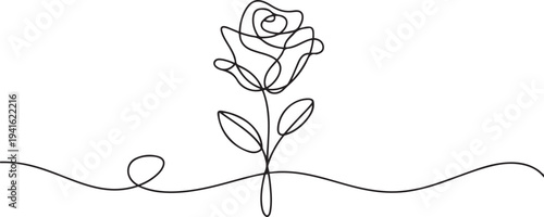 Continuous one line rose flower drawing of outline flat. one line art icon drawing vector